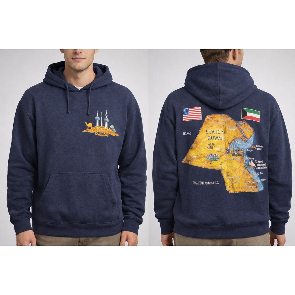 Batee Design Kuwait Map Graphic Hoodie Mens L Navy Blue Souvenir Gorp
